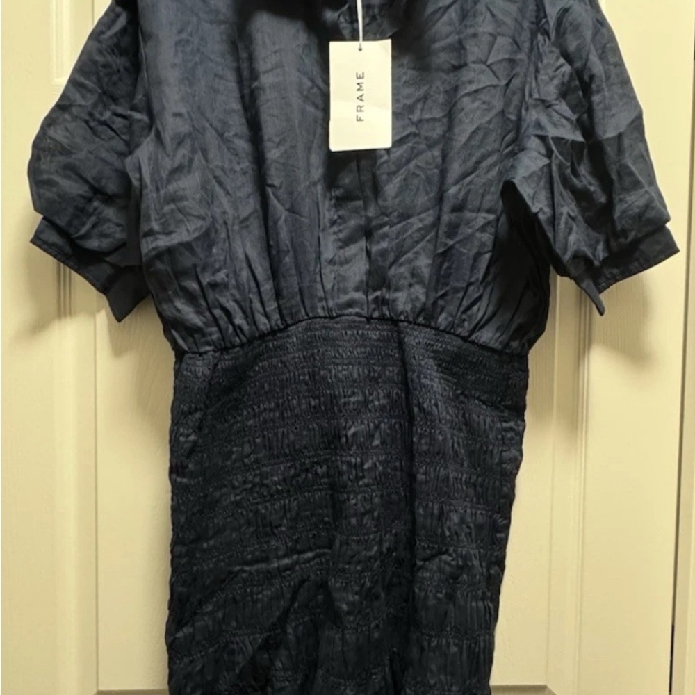 Frame Denim Blue Casual Button Down Shirt with Textured Fabric